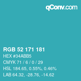 Color code: RGB 52 171 181 | qconv.com
