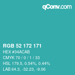 カラーコード: RGB 52 172 171 | qconv.com