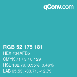 Color code: RGB 52 175 181 | qconv.com