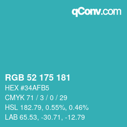 Color code: RGB 52 175 181 | qconv.com