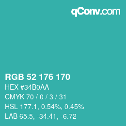 カラーコード: RGB 52 176 170 | qconv.com