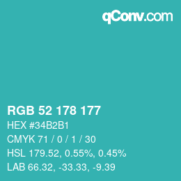 カラーコード: RGB 52 178 177 | qconv.com