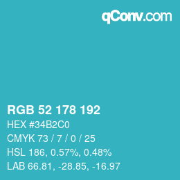 Color code: RGB 52 178 192 | qconv.com
