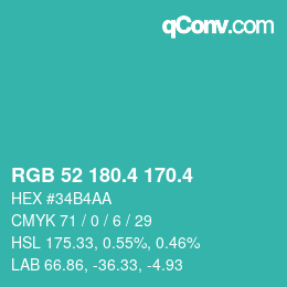 カラーコード: RGB 52 180.4 170.4 | qconv.com