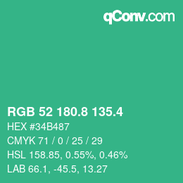 カラーコード: RGB 52 180.8 135.4 | qconv.com