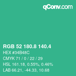 カラーコード: RGB 52 180.8 140.4 | qconv.com