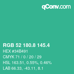 カラーコード: RGB 52 180.8 145.4 | qconv.com