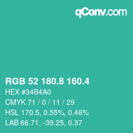 カラーコード: RGB 52 180.8 160.4 | qconv.com