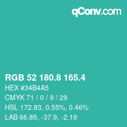 カラーコード: RGB 52 180.8 165.4 | qconv.com