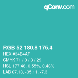カラーコード: RGB 52 180.8 175.4 | qconv.com