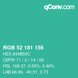 Color code: RGB 52 181 156 | qconv.com