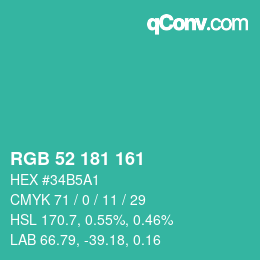 カラーコード: RGB 52 181 161 | qconv.com