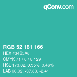 Color code: RGB 52 181 166 | qconv.com