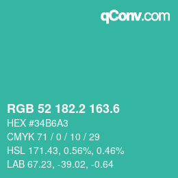 カラーコード: RGB 52 182.2 163.6 | qconv.com