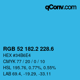 カラーコード: RGB 52 182.2 228.6 | qconv.com