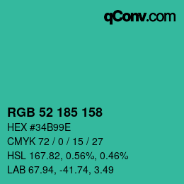 Color code: RGB 52 185 158 | qconv.com