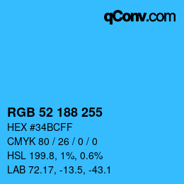 Color code: RGB 52 188 255 | qconv.com