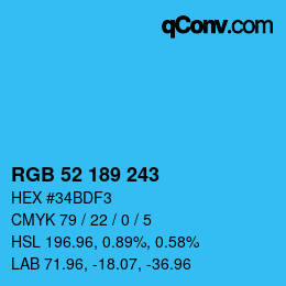Color code: RGB 52 189 243 | qconv.com