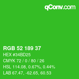 カラーコード: RGB 52 189 37 | qconv.com
