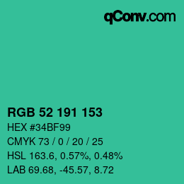 Color code: RGB 52 191 153 | qconv.com