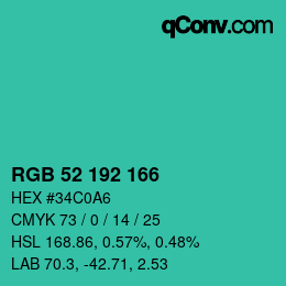 カラーコード: RGB 52 192 166 | qconv.com
