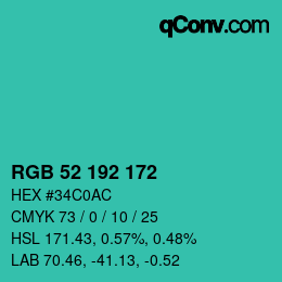 Color code: RGB 52 192 172 | qconv.com