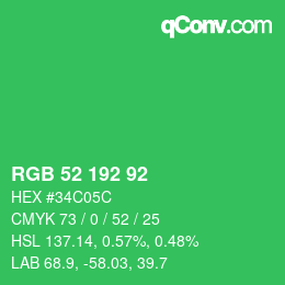 カラーコード: RGB 52 192 92 | qconv.com
