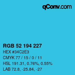 Color code: RGB 52 194 227 | qconv.com