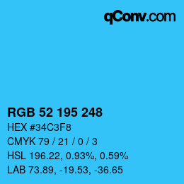 カラーコード: RGB 52 195 248 | qconv.com