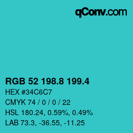 カラーコード: RGB 52 198.8 199.4 | qconv.com