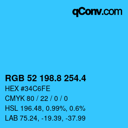 カラーコード: RGB 52 198.8 254.4 | qconv.com