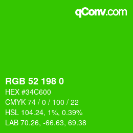 Color code: RGB 52 198 0 | qconv.com
