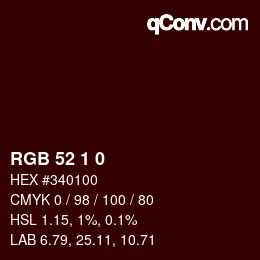 颜色代码: RGB 52 1 0 | qconv.com