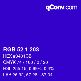 Color code: RGB 52 1 203 | qconv.com