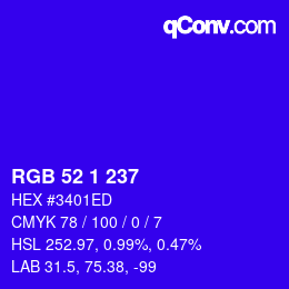 Color code: RGB 52 1 237 | qconv.com