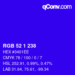 Color code: RGB 52 1 238 | qconv.com