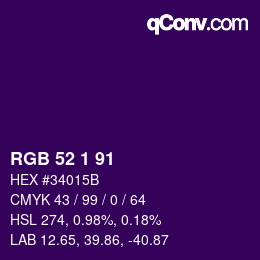 Color code: RGB 52 1 91 | qconv.com