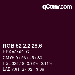 カラーコード: RGB 52 2.2 28.6 | qconv.com