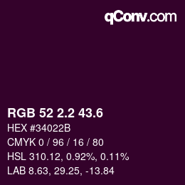 カラーコード: RGB 52 2.2 43.6 | qconv.com