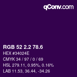 カラーコード: RGB 52 2.2 78.6 | qconv.com