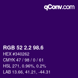 カラーコード: RGB 52 2.2 98.6 | qconv.com
