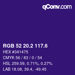 カラーコード: RGB 52 20.2 117.6 | qconv.com