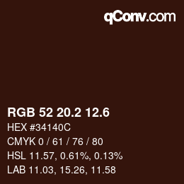 カラーコード: RGB 52 20.2 12.6 | qconv.com