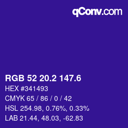 カラーコード: RGB 52 20.2 147.6 | qconv.com