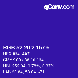 カラーコード: RGB 52 20.2 167.6 | qconv.com