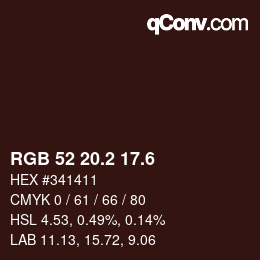カラーコード: RGB 52 20.2 17.6 | qconv.com