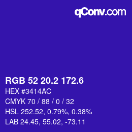 カラーコード: RGB 52 20.2 172.6 | qconv.com