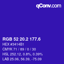 カラーコード: RGB 52 20.2 177.6 | qconv.com