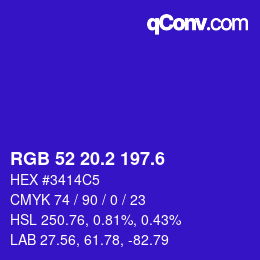 カラーコード: RGB 52 20.2 197.6 | qconv.com