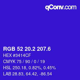 カラーコード: RGB 52 20.2 207.6 | qconv.com